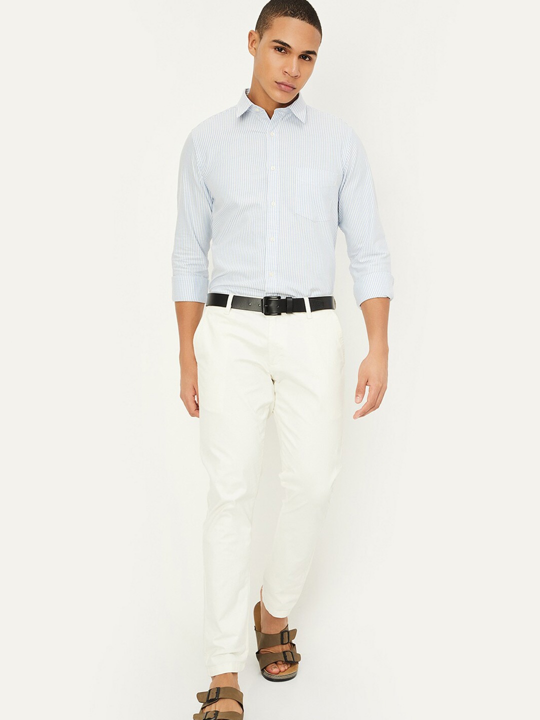 

max Vertical Striped Pure Cotton Casual Shirt, Blue