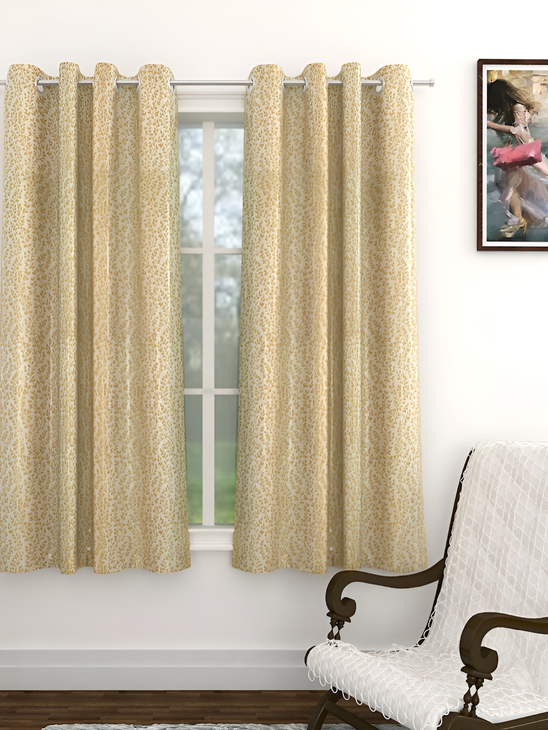 

THE CONVERSION Gold-Toned Floral Printed Jacquard Room Darkening Window Curtain