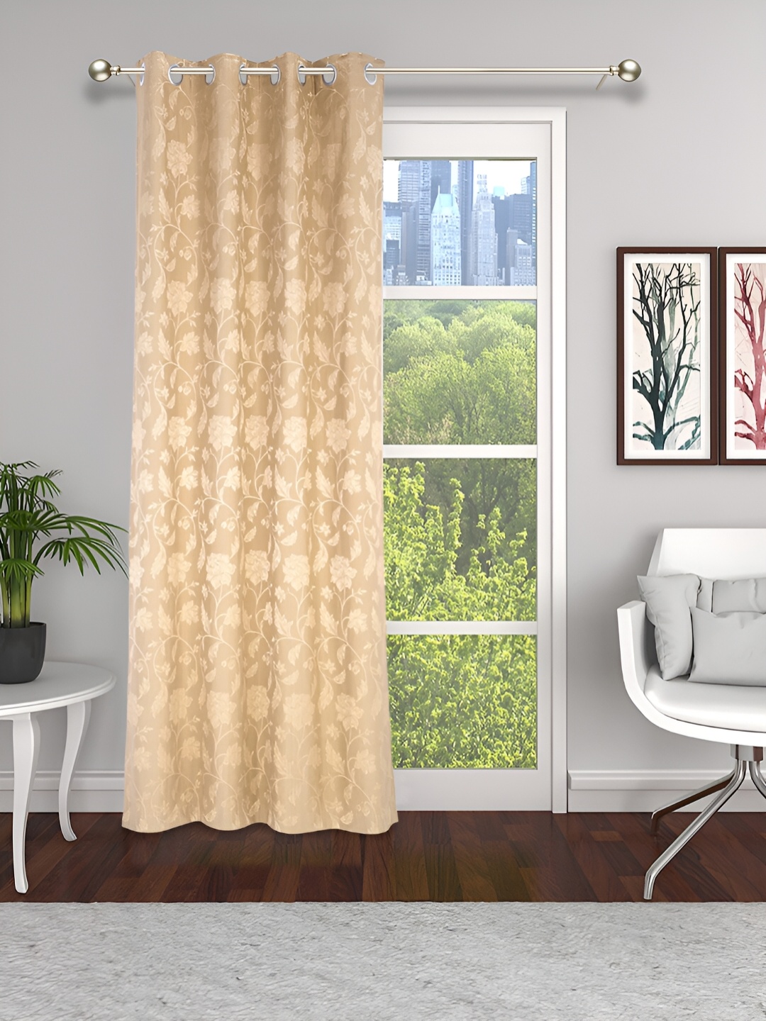 

THE CONVERSION Brown Floral Printed Jacquard Room Darkening Long Door Curtain