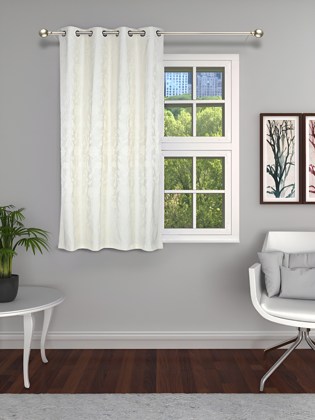 

THE CONVERSION Cream-Coloured Floral Jacquard Room Darkening Window Curtain