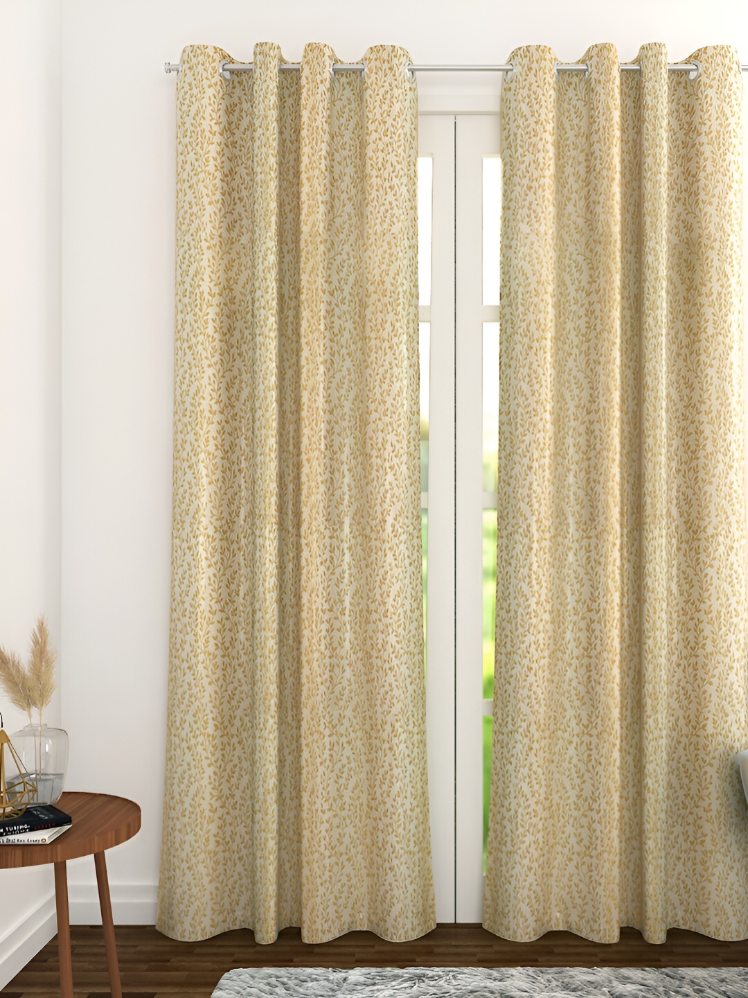 

THE CONVERSION Gold-Toned Floral Printed Jacquard Room Darkening Long Door Curtain