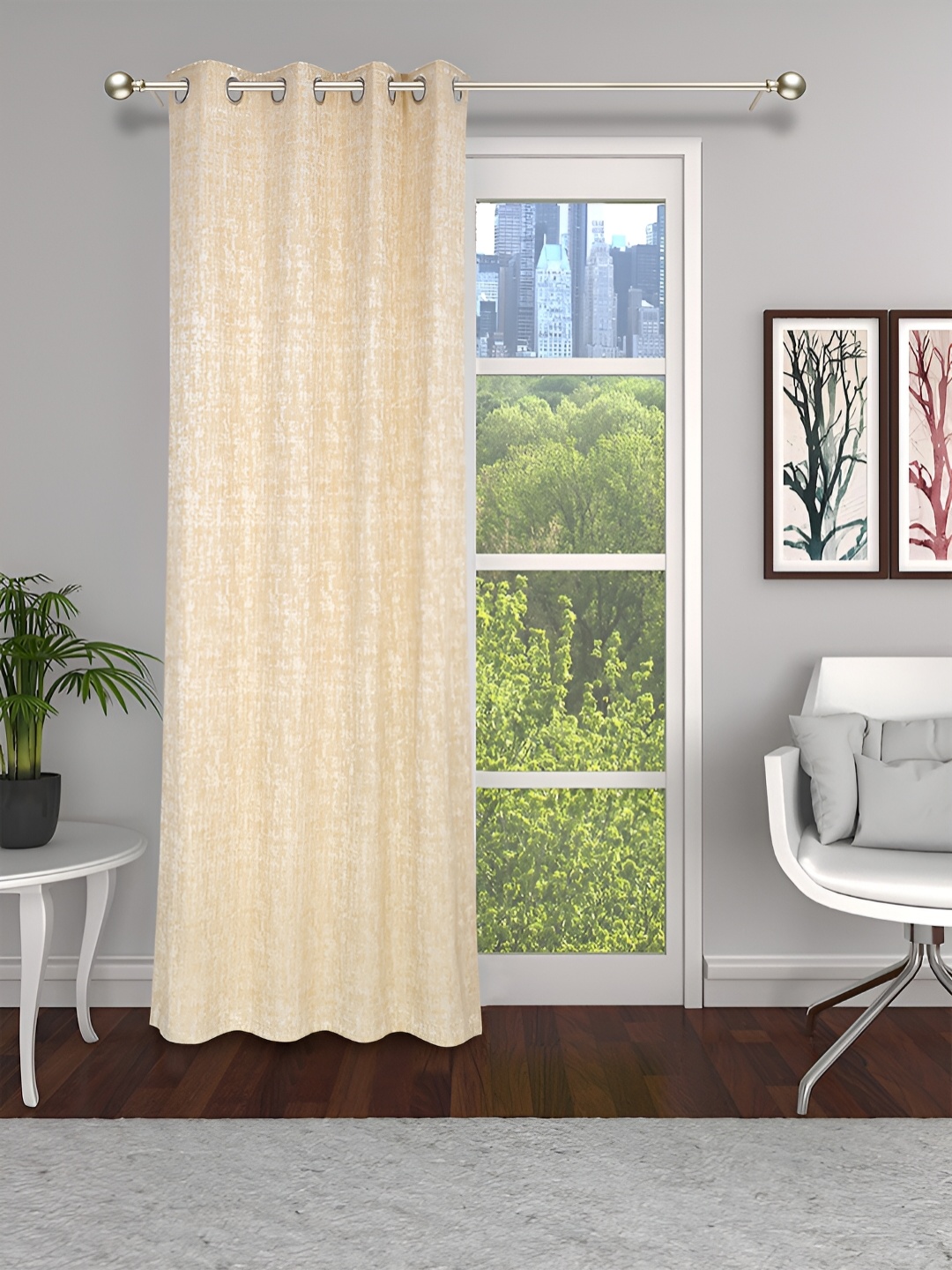 

THE CONVERSION Gold-Toned Textured Jacquard Room Darkening Window Curtain