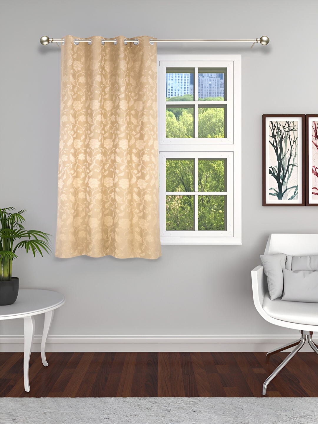 

THE CONVERSION Brown Floral Jacquard Room Darkening Window Curtain