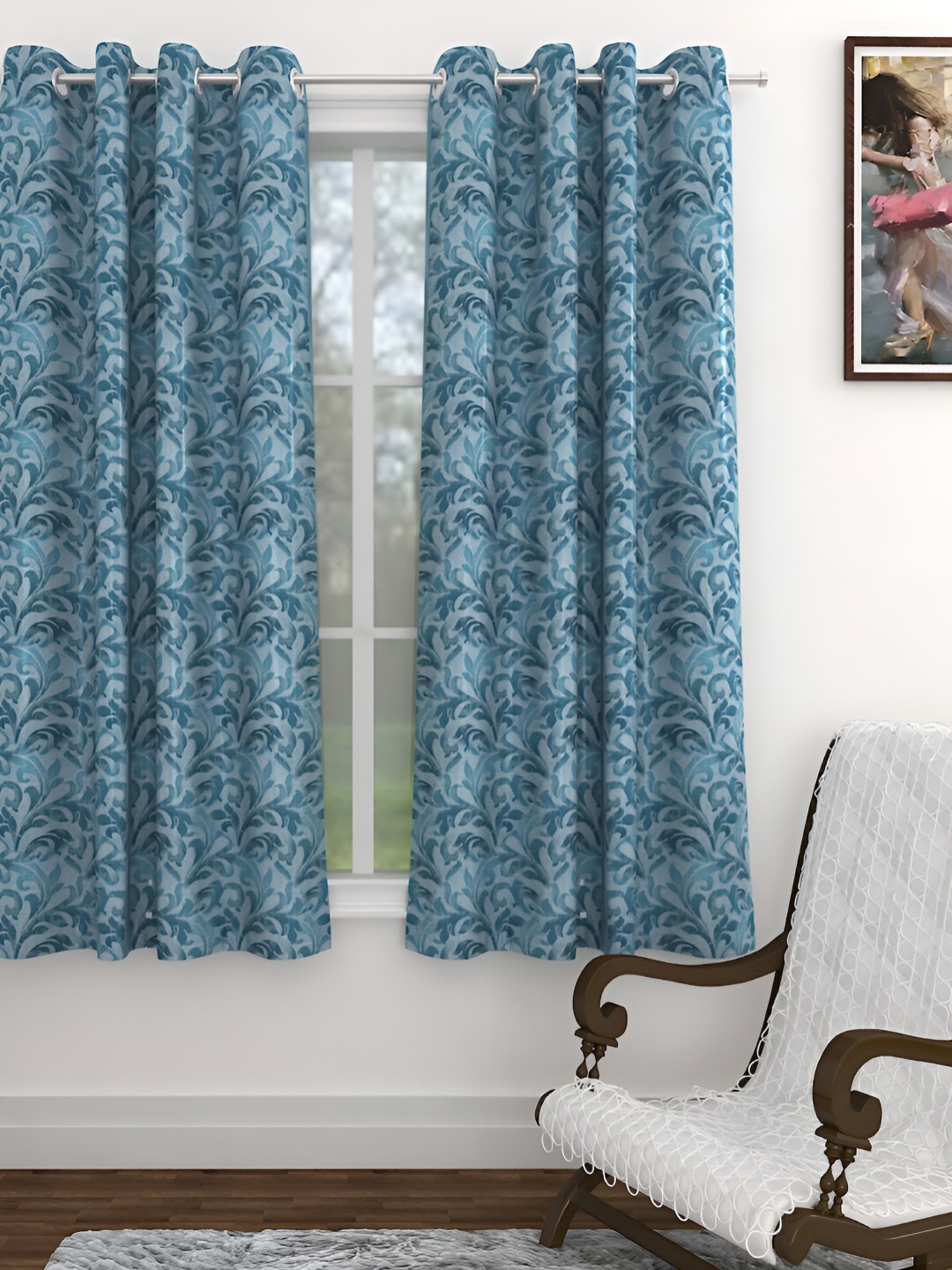 

THE CONVERSION Blue Floral Jacquard Room Darkening Window Curtain