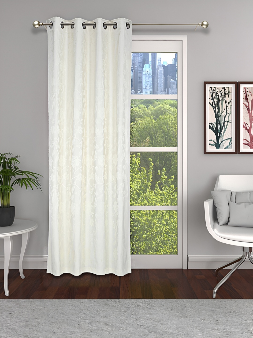 

THE CONVERSION Cream Floral Jacquard Room Darkening Long Door Curtain