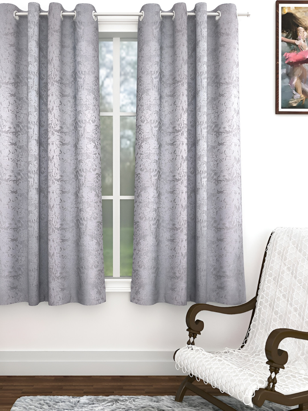 

THE CONVERSION Grey & Grey Melange Abstract Printed Room Darkening Window Curtain