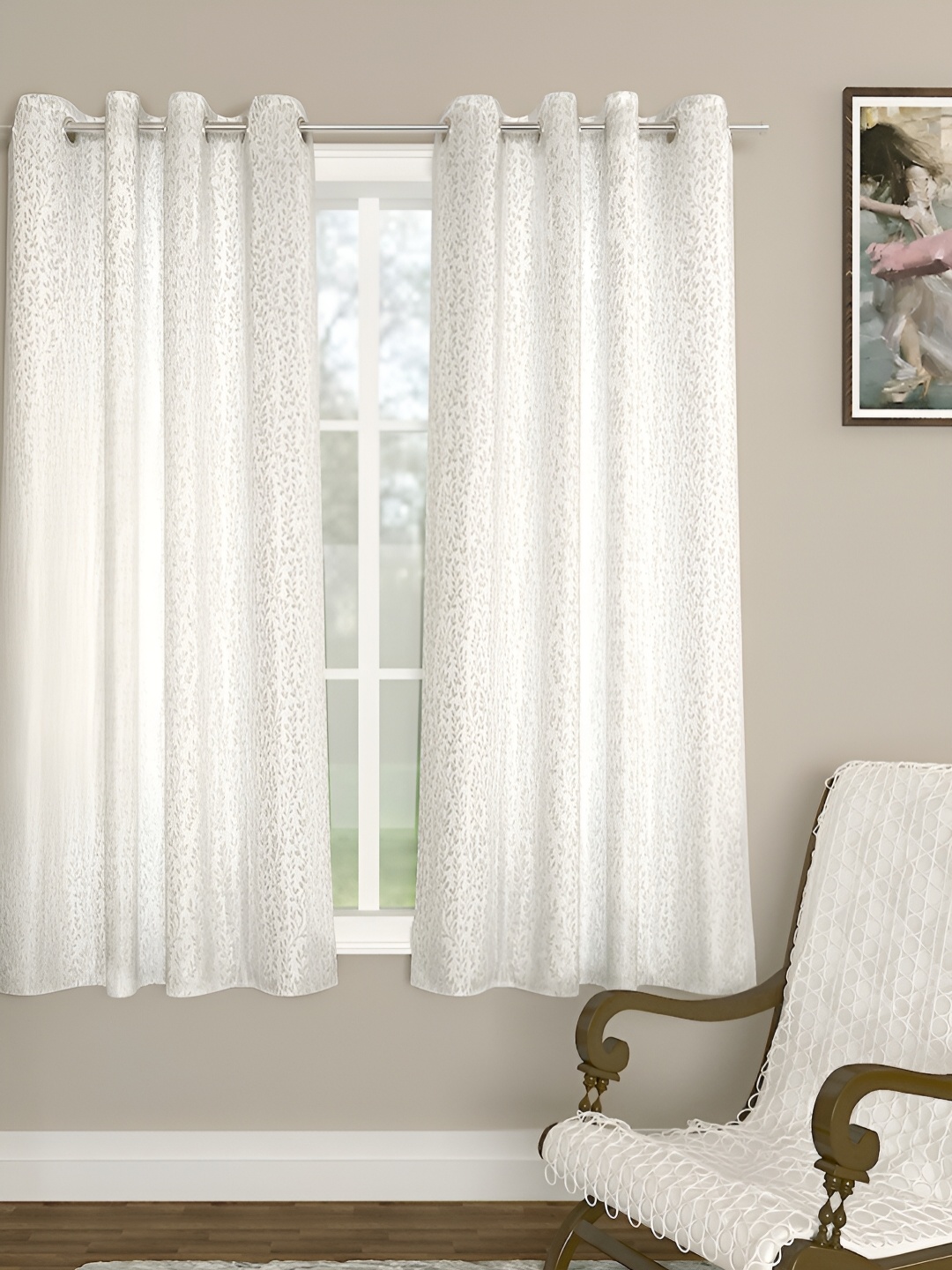 

THE CONVERSION Cream Floral Printed Jacquard Room Darkening Window Curtain