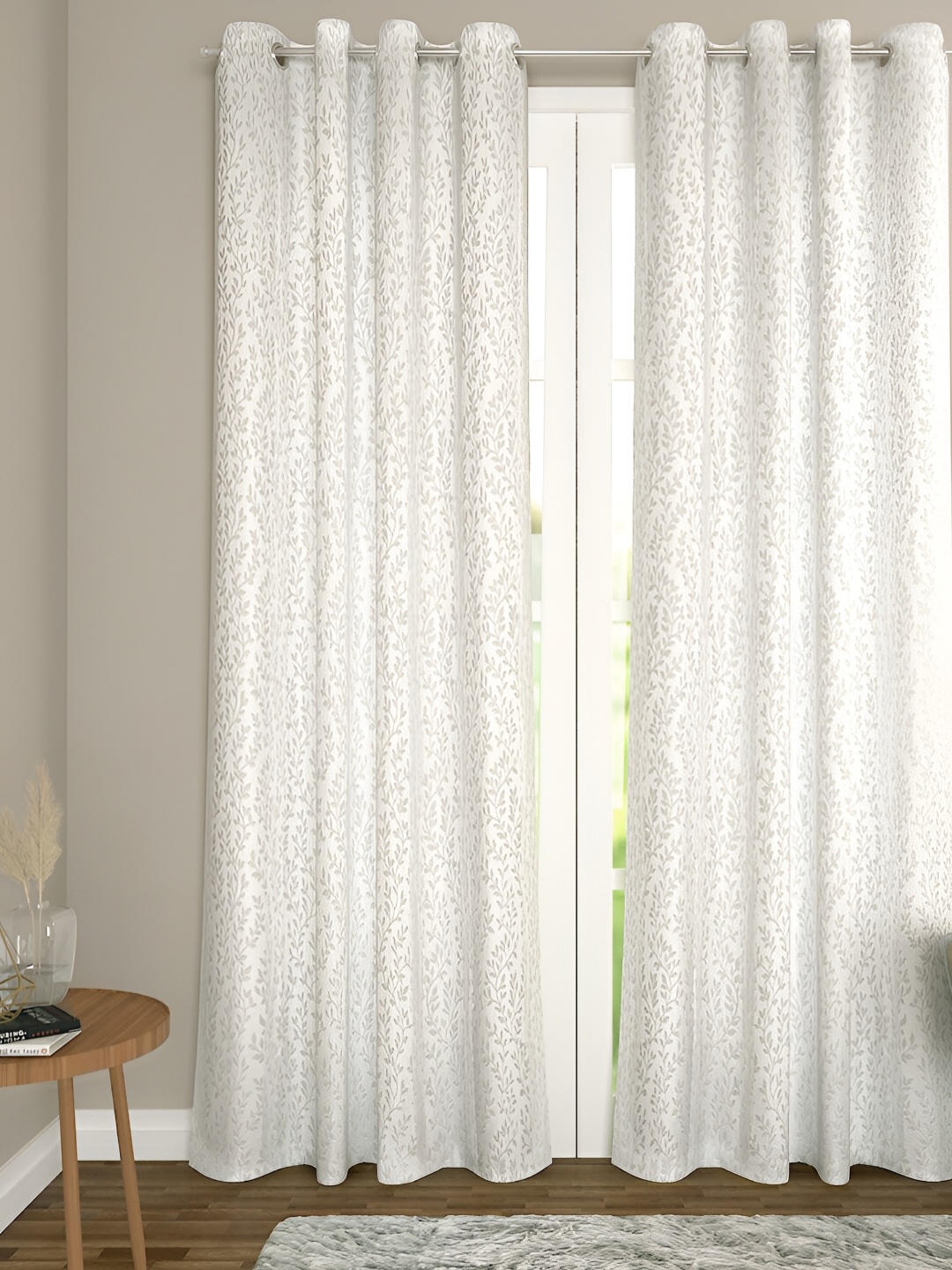 

THE CONVERSION Cream Coloured Floral Printed Jacquard Room Darkening Door Curtain