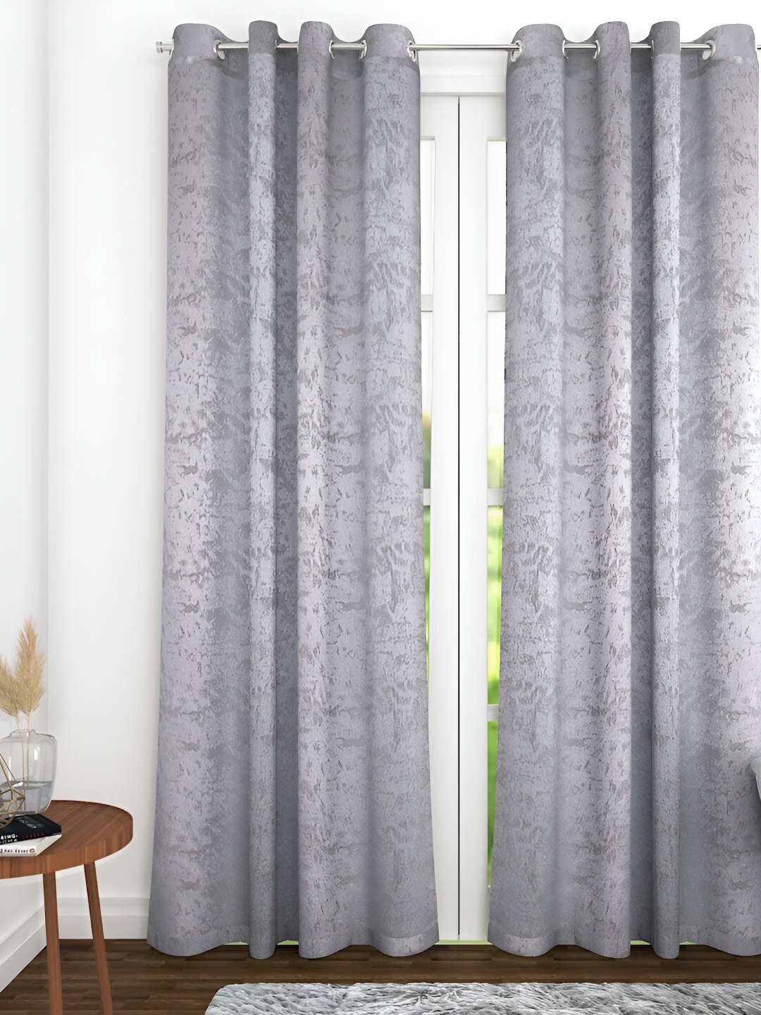

THE CONVERSION Grey & Grey Melange Abstract Printed Room Darkening Long Door Curtain