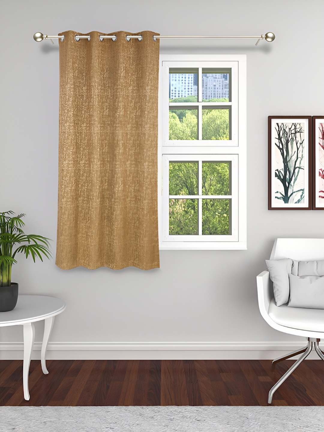 

THE CONVERSION Brown Textured Jacquard Room Darkening Window Curtain