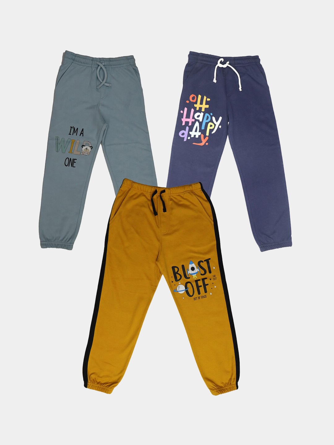 

HARBOR N BAY Boys Pack of 3 Typography Printed Mid-Rise Pure Cotton Joggers, Mustard