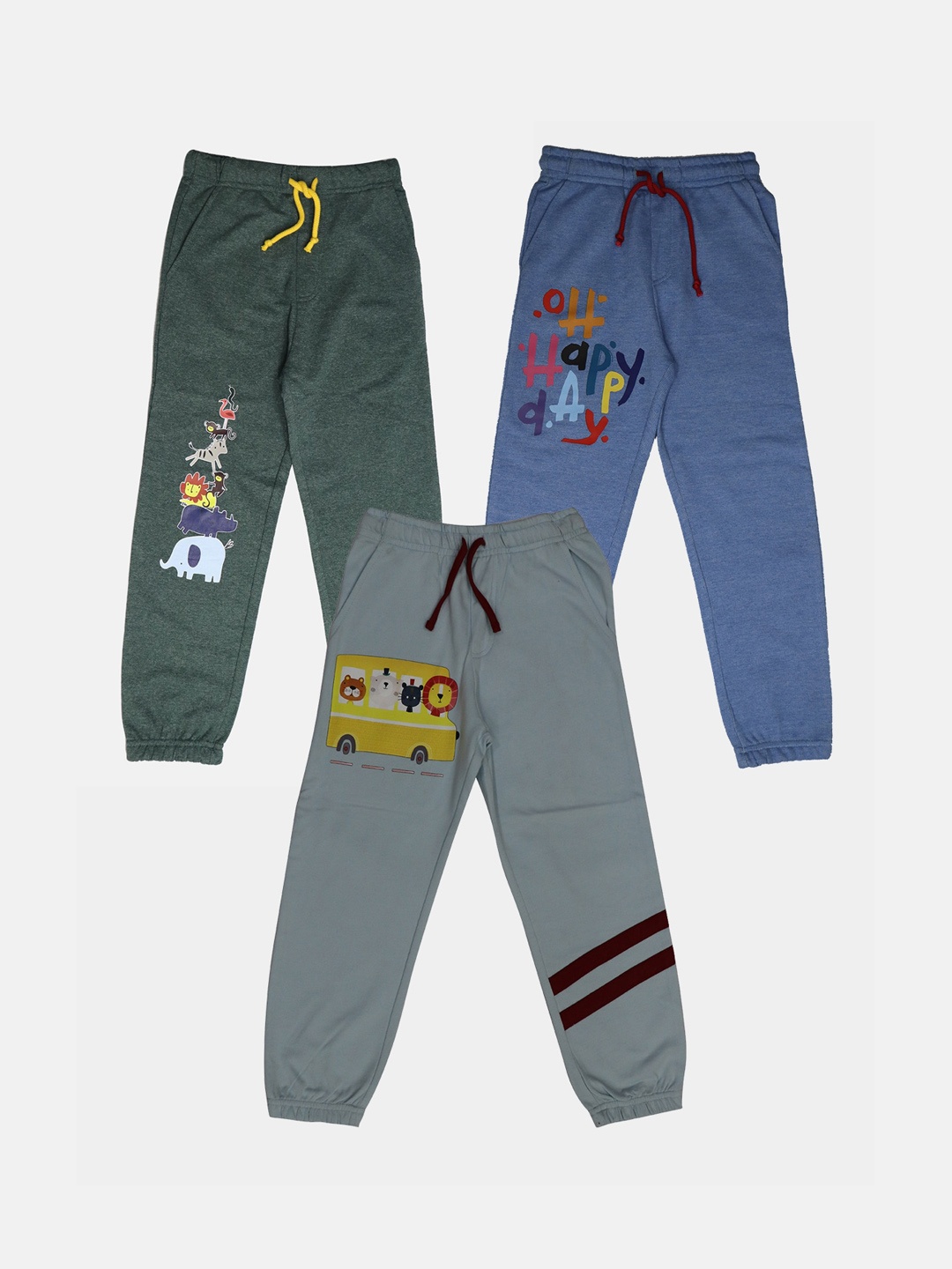 

HARBOR N BAY Boys Pack Of 3 Printed Cotton Joggers, Blue