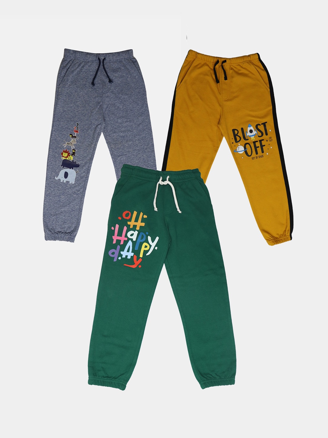 

HARBOR N BAY Boys Pack of 3 Graphic Printed Mid-Rise Cotton Joggers, Green