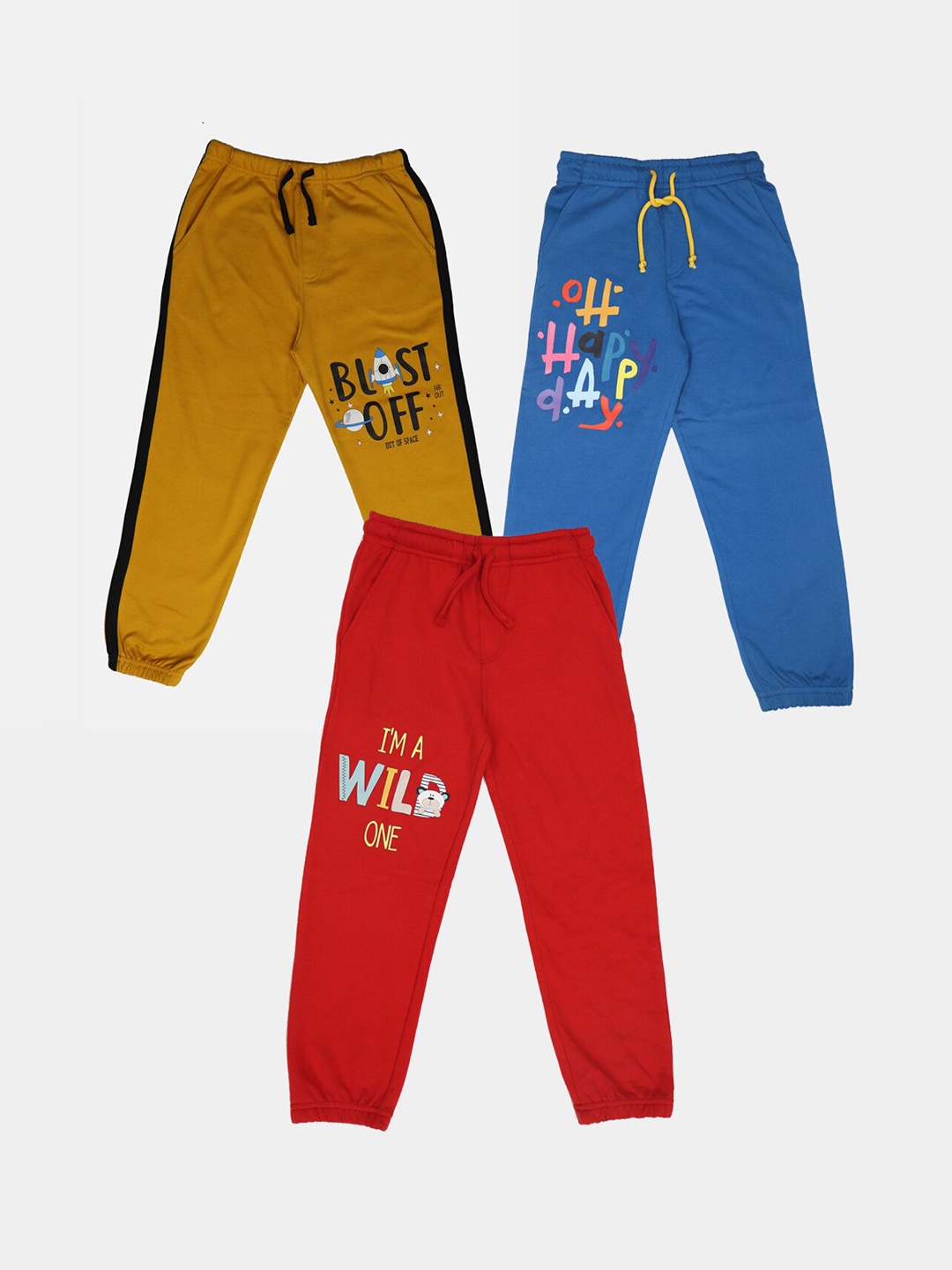 

HARBOR N BAY Boys Pack Of 3 Printed Cotton Joggers, Red
