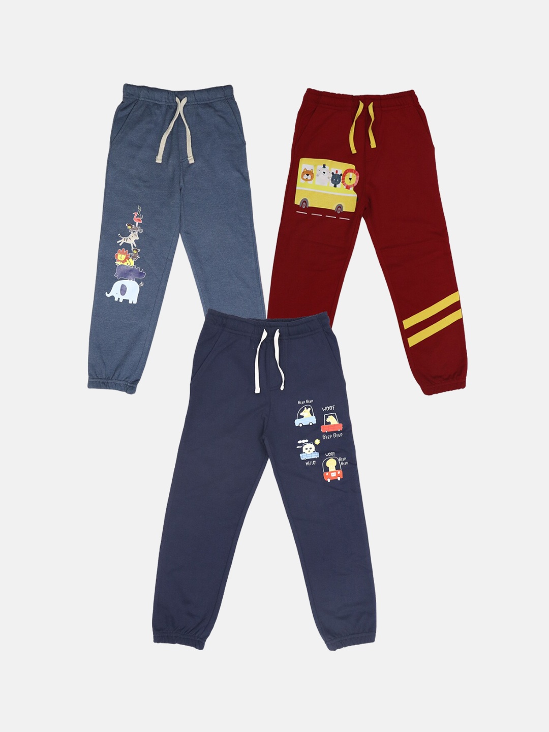 

HARBOR N BAY Boys Pack Of 3 Printed Cotton Joggers, Navy blue