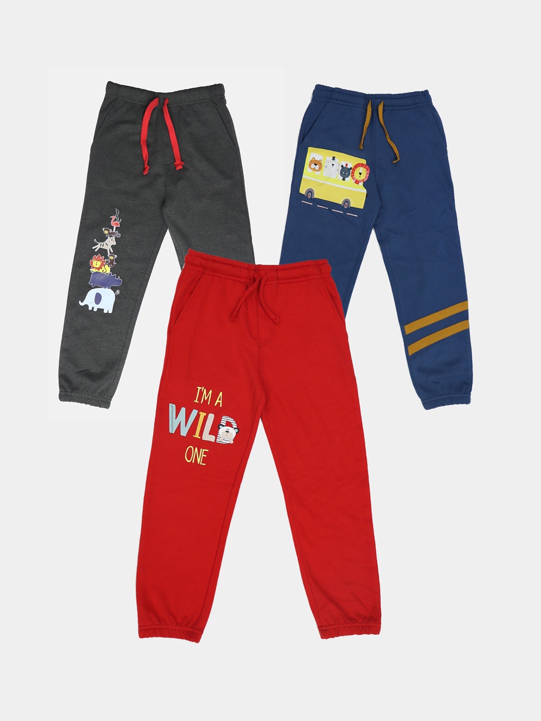 

HARBOR N BAY Boys Pack of 3 Graphic Printed Mid-Rise Cotton Joggers, Red