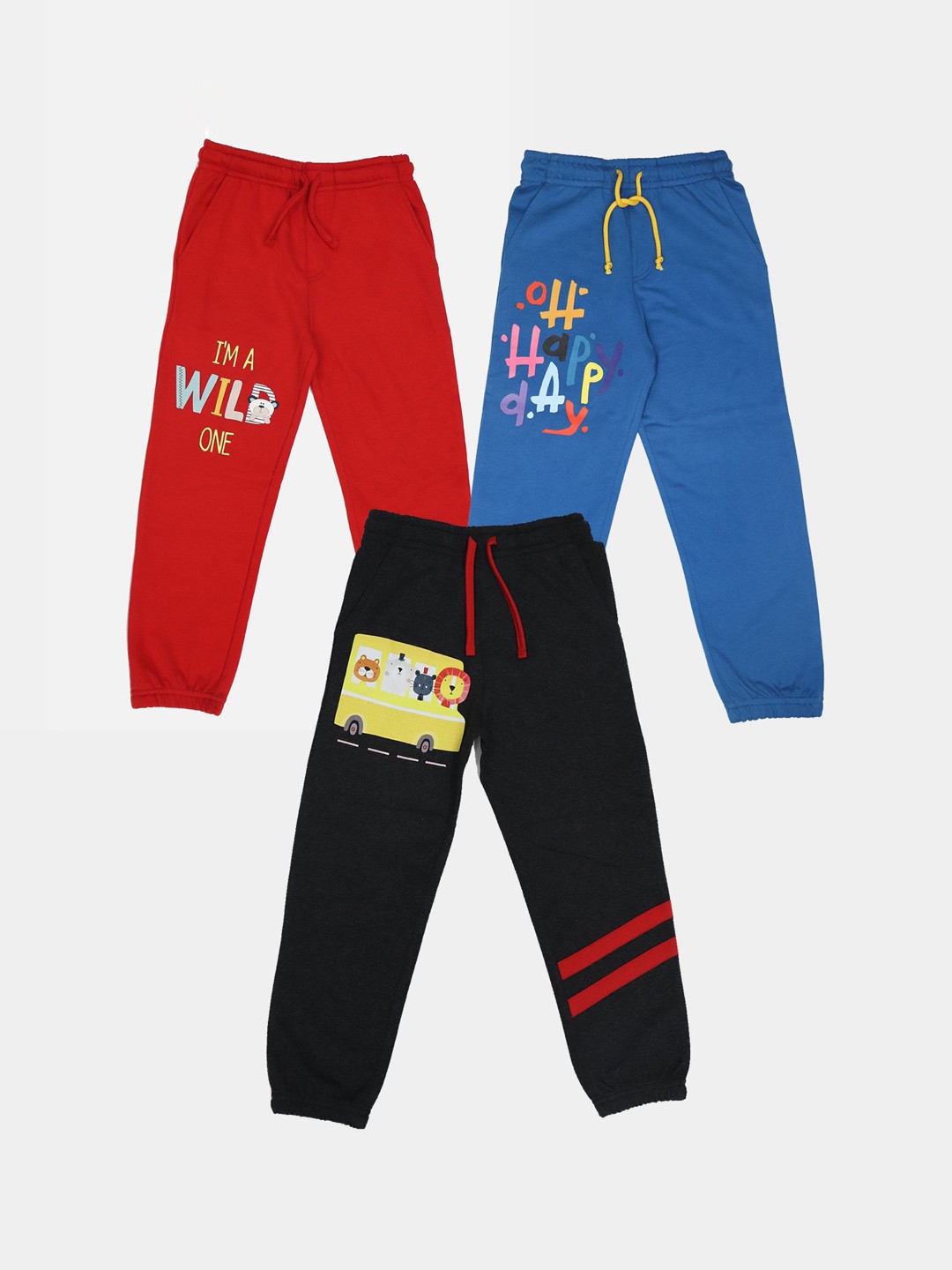 

HARBOR N BAY Boys Pack of 3 Graphic Printed Mid-Rise Cotton Joggers, Black