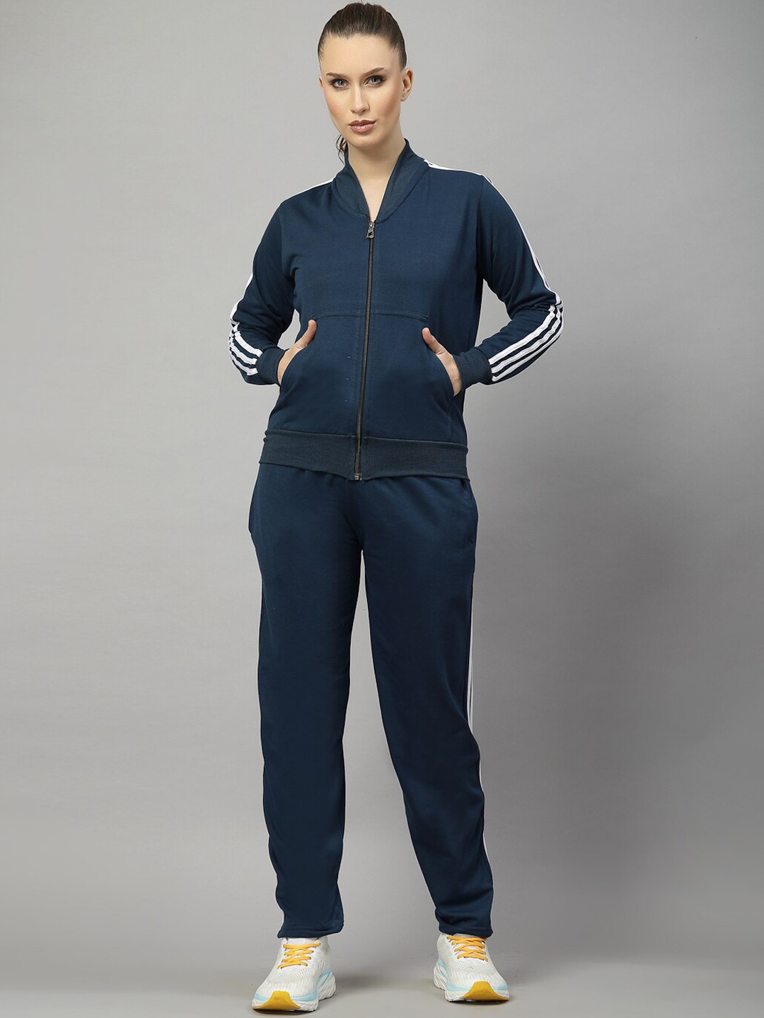 

UZARUS Stand Collar Fleece Tracksuit, Navy blue