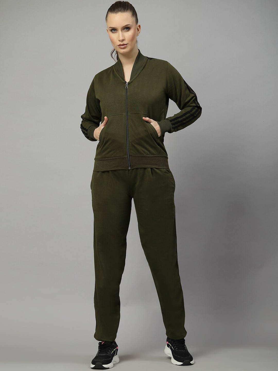 

UZARUS Stand Collar Fleece Tracksuit, Green