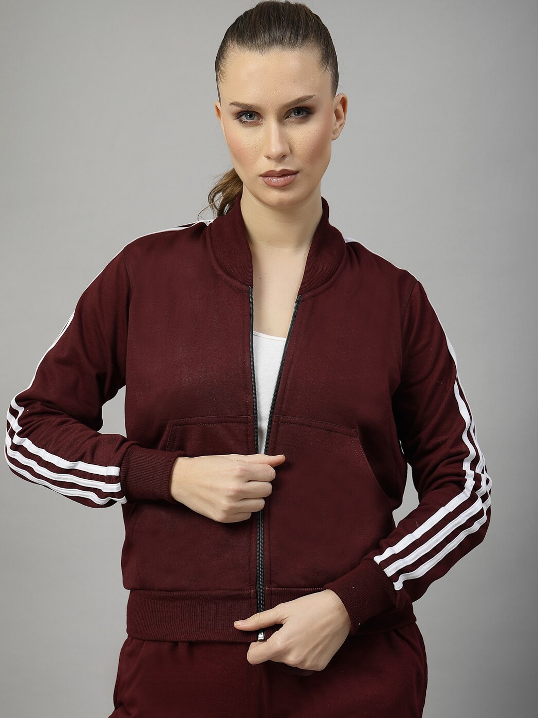 

UZARUS Stand Collar Fleece Gym Tracksuit, Burgundy