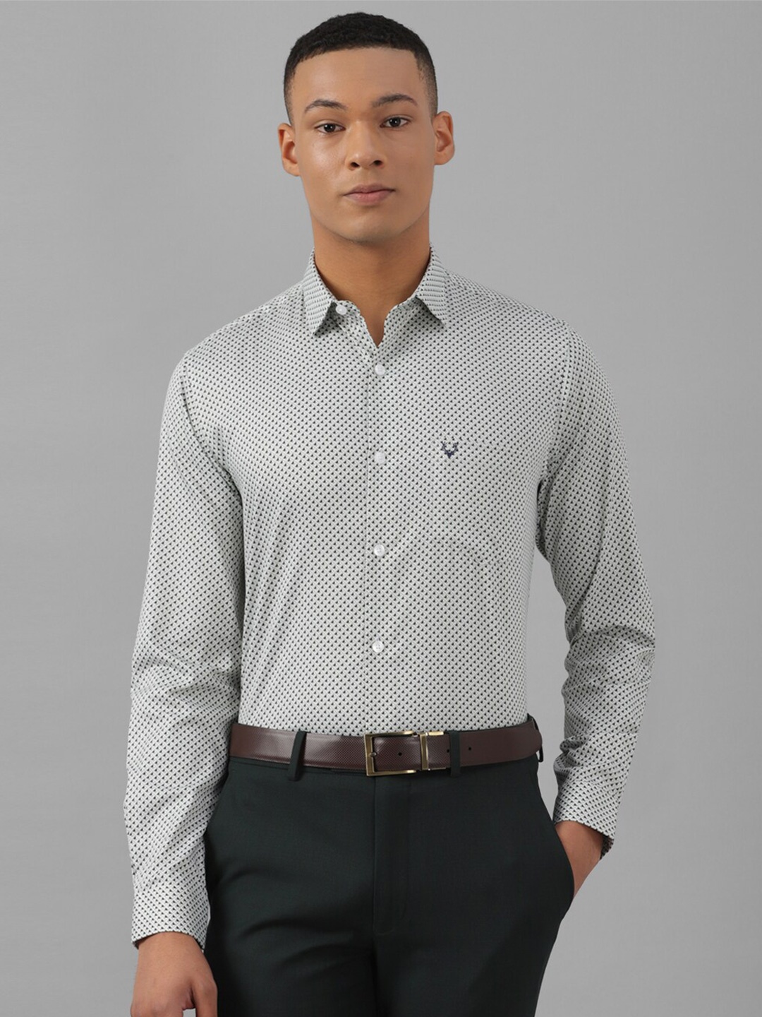 

Allen Solly Micro Ditsy Printed Long Sleeves Pure Cotton Formal Shirt, Grey