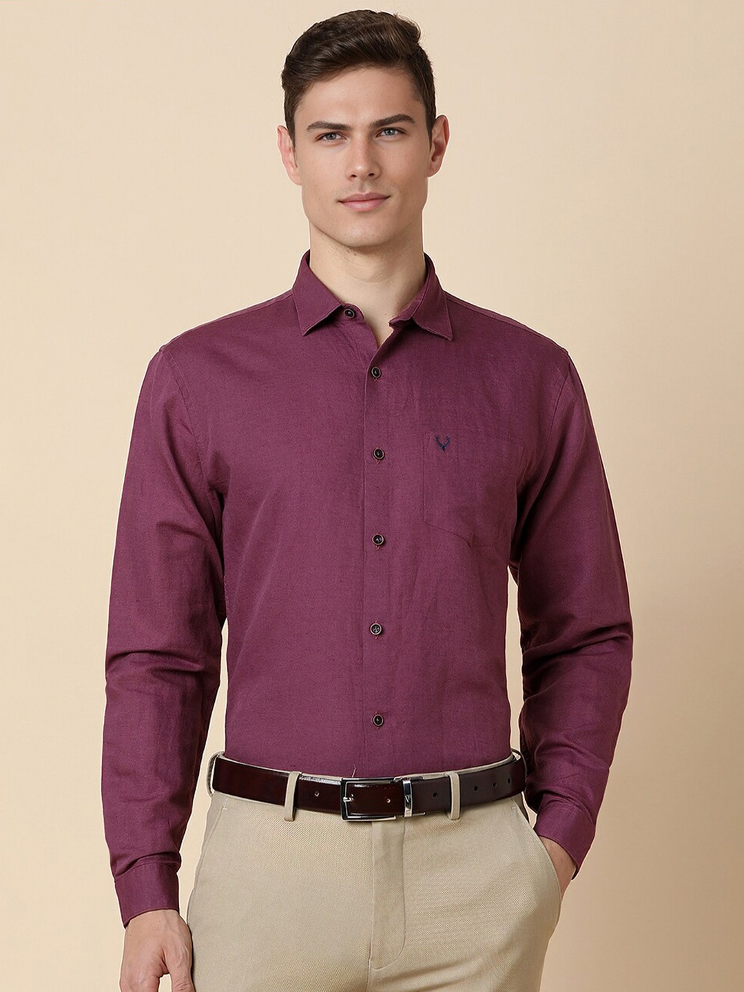 

Allen Solly Slim Fit Linen Cotton Long Sleeves Formal Shirt, Maroon