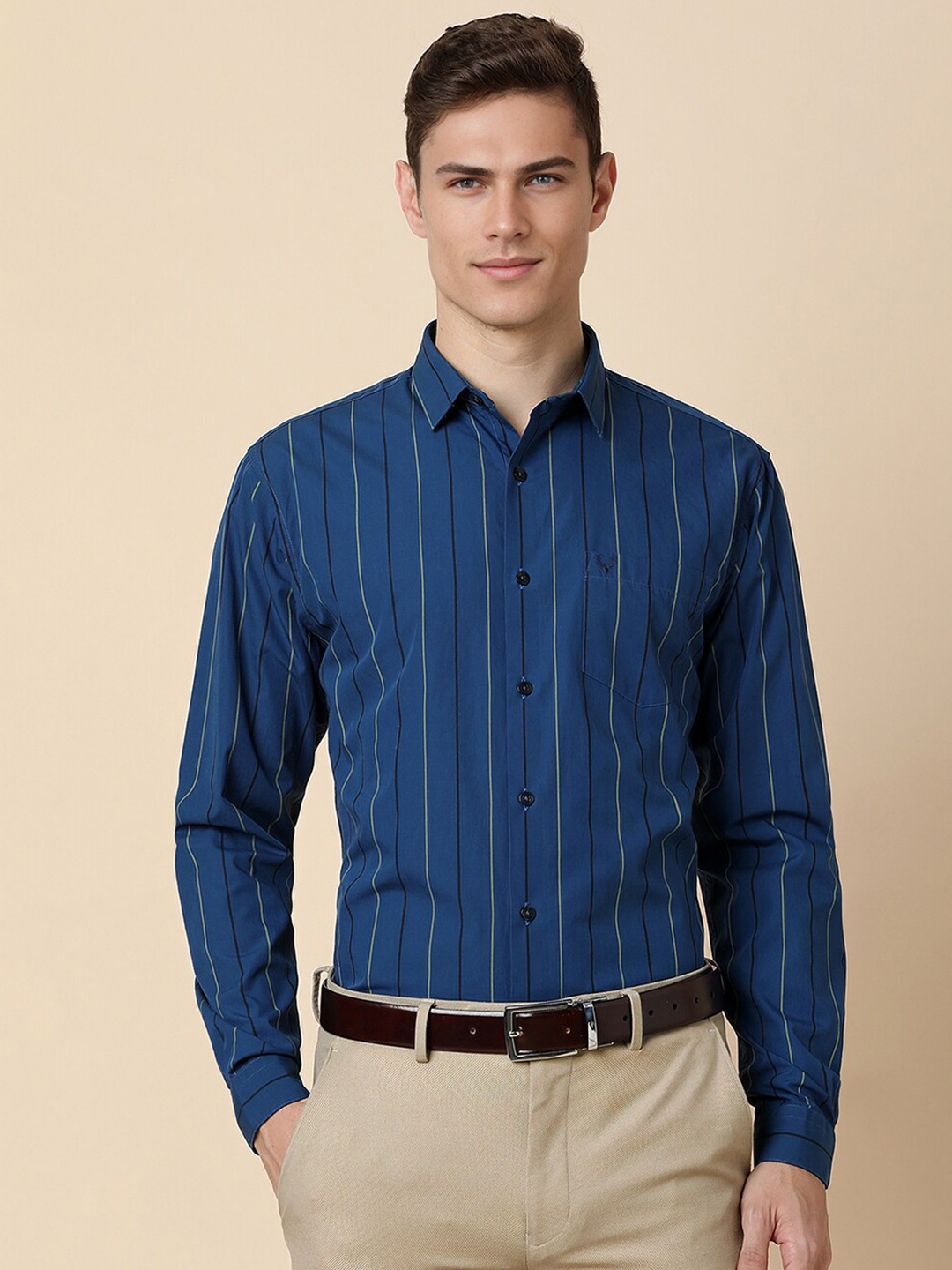

Allen Solly Slim Fit Striped Formal Pure Cotton Shirt, Blue