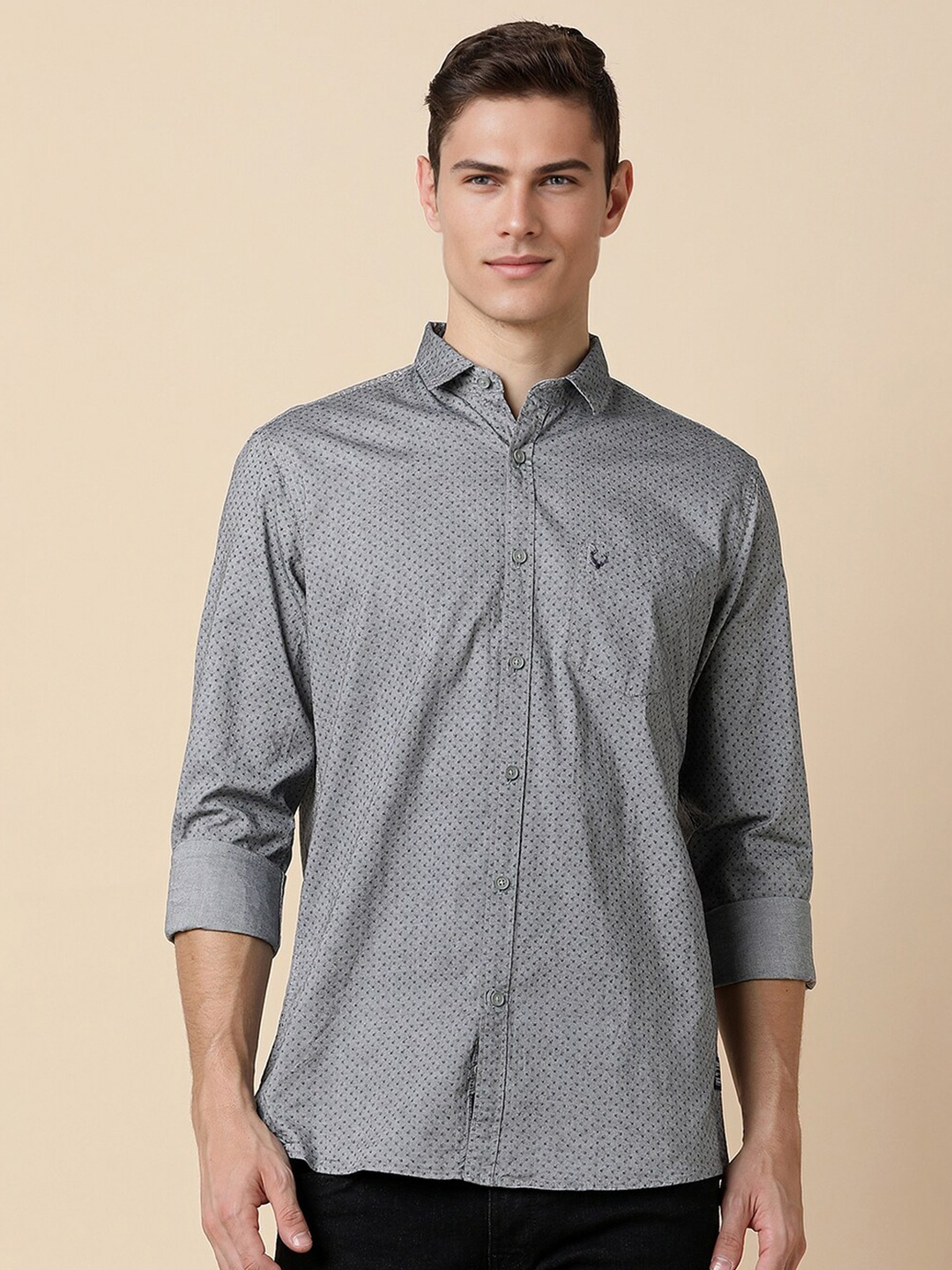 

Allen Solly Spread Collar Micro Printed Casual Cotton Shirt, Grey