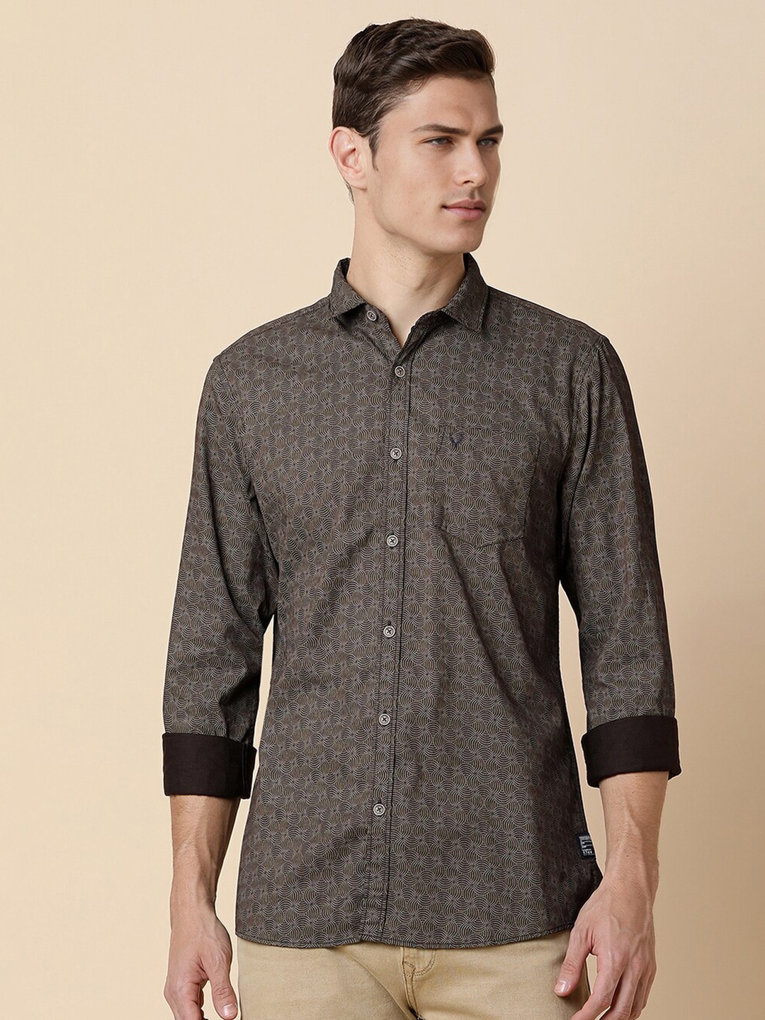 

Allen Solly Spread Collar Abstract Printed Casual Cotton Shirt, Brown