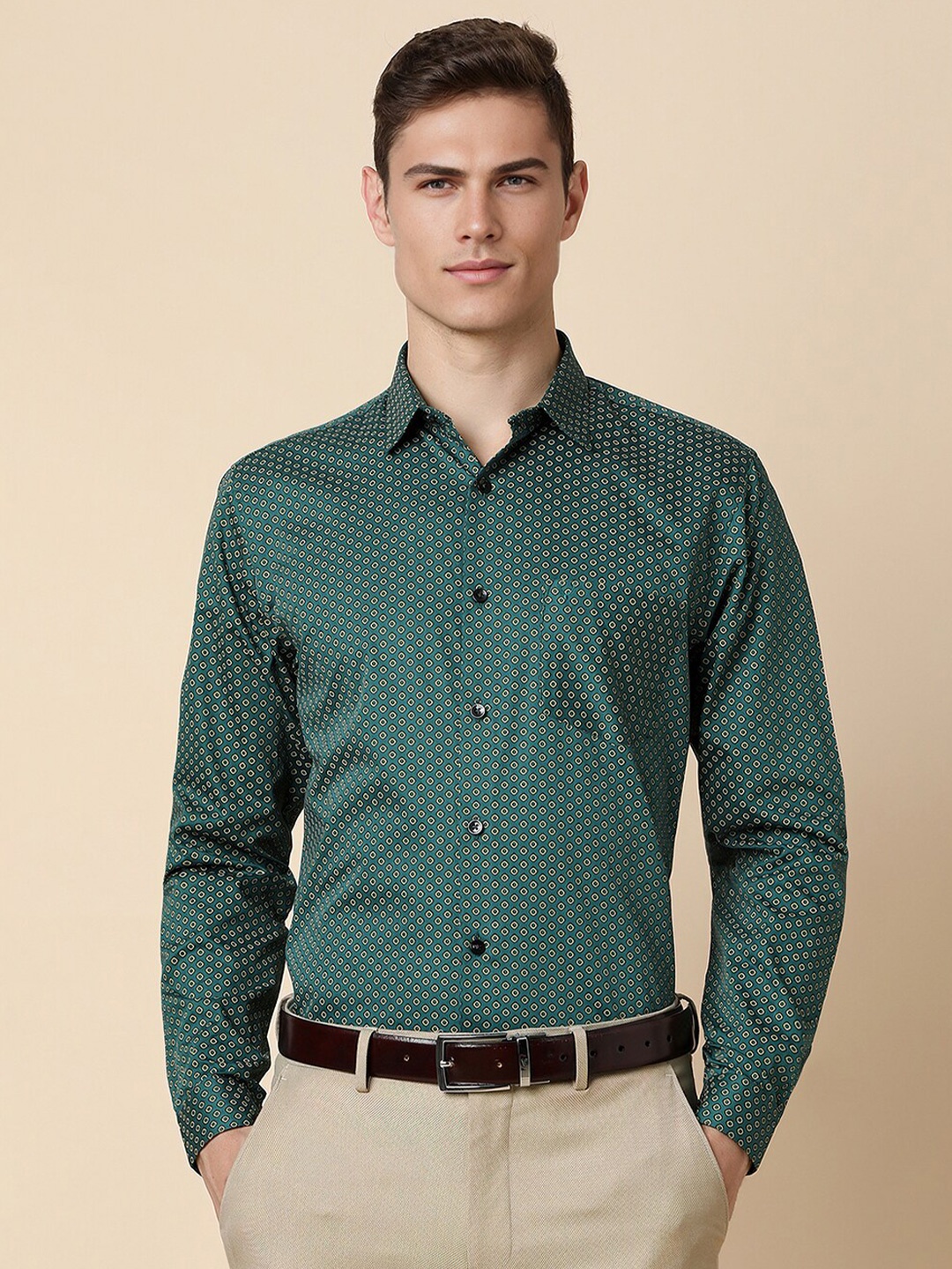 

Allen Solly Micro Ditsy Printed Long Sleeves Pure Cotton Formal Shirt, Green