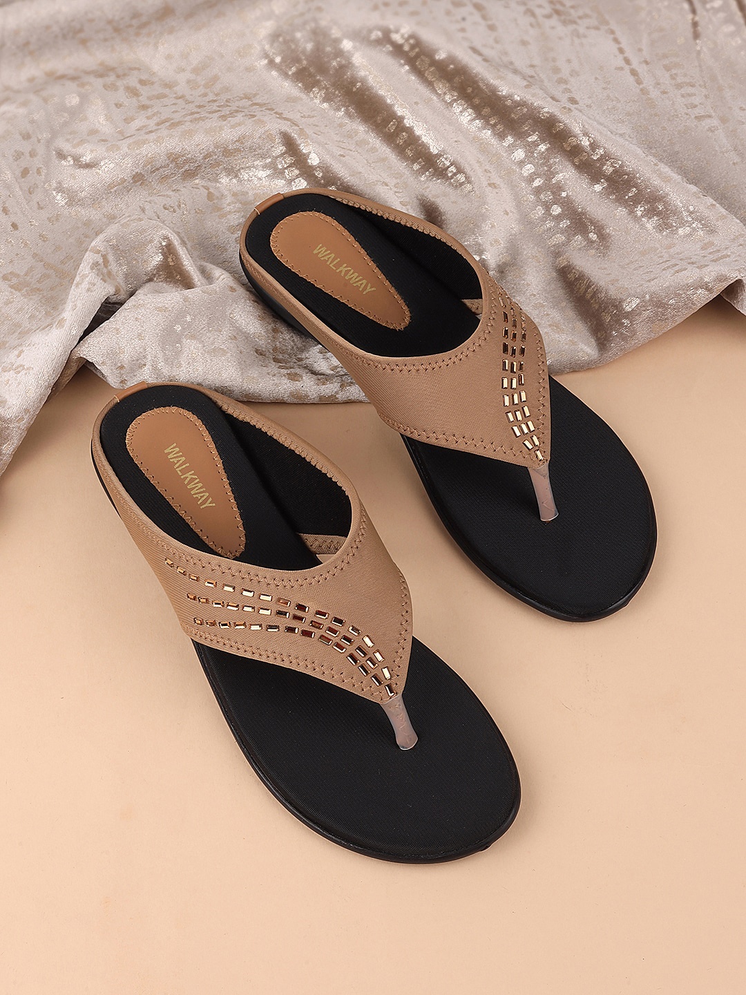 

WALKWAY by Metro Embellished Open Toe Flats, Beige