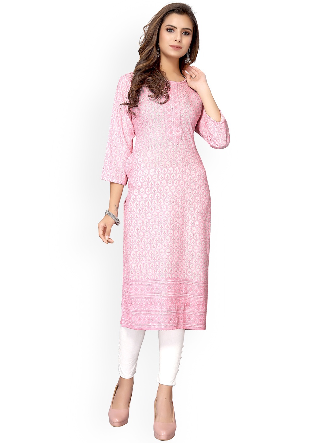 

Nimayaa Ethnic Motif Embroidered Straight Kurta, White