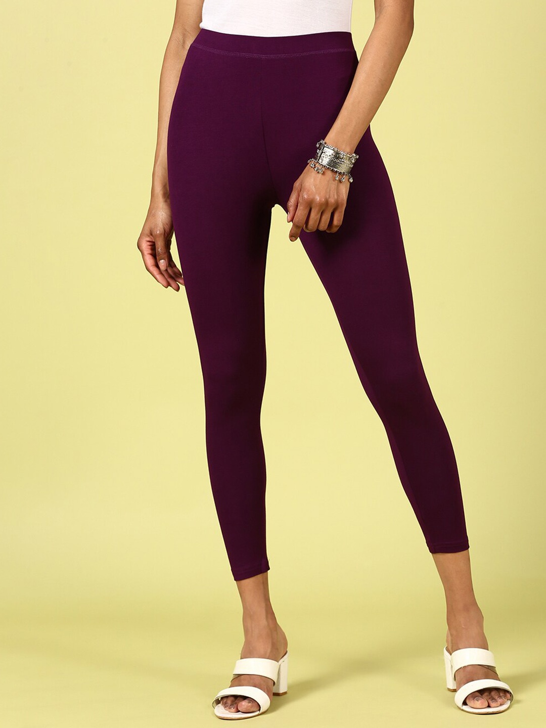 

De Moza Plus Size Mid-Rise Ankle Length Leggings, Purple