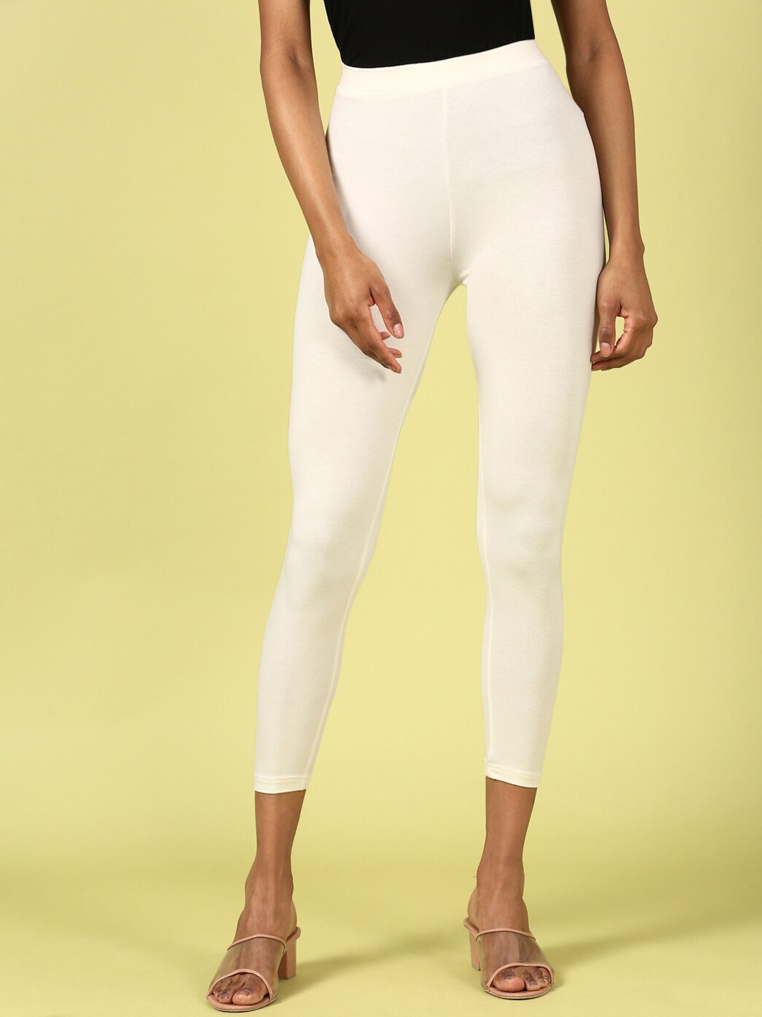 

De Moza Women Mid-Rise Ankle-Length Leggings, Off white
