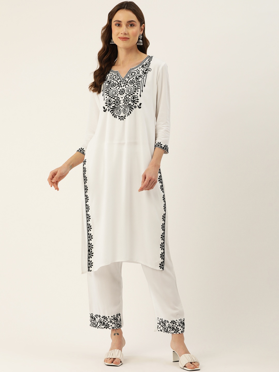 

MISRI Women Ethnic Motifs Embroidered Regular Thread Work Kurta with Trousers, White
