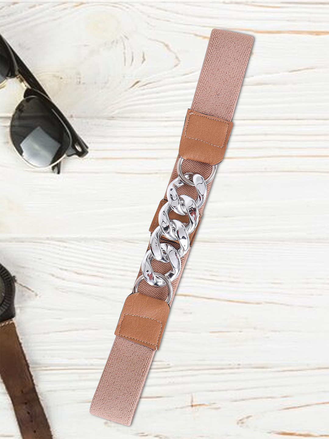 

HENEDA Women Textured Slim Stretchable Belt, Cream