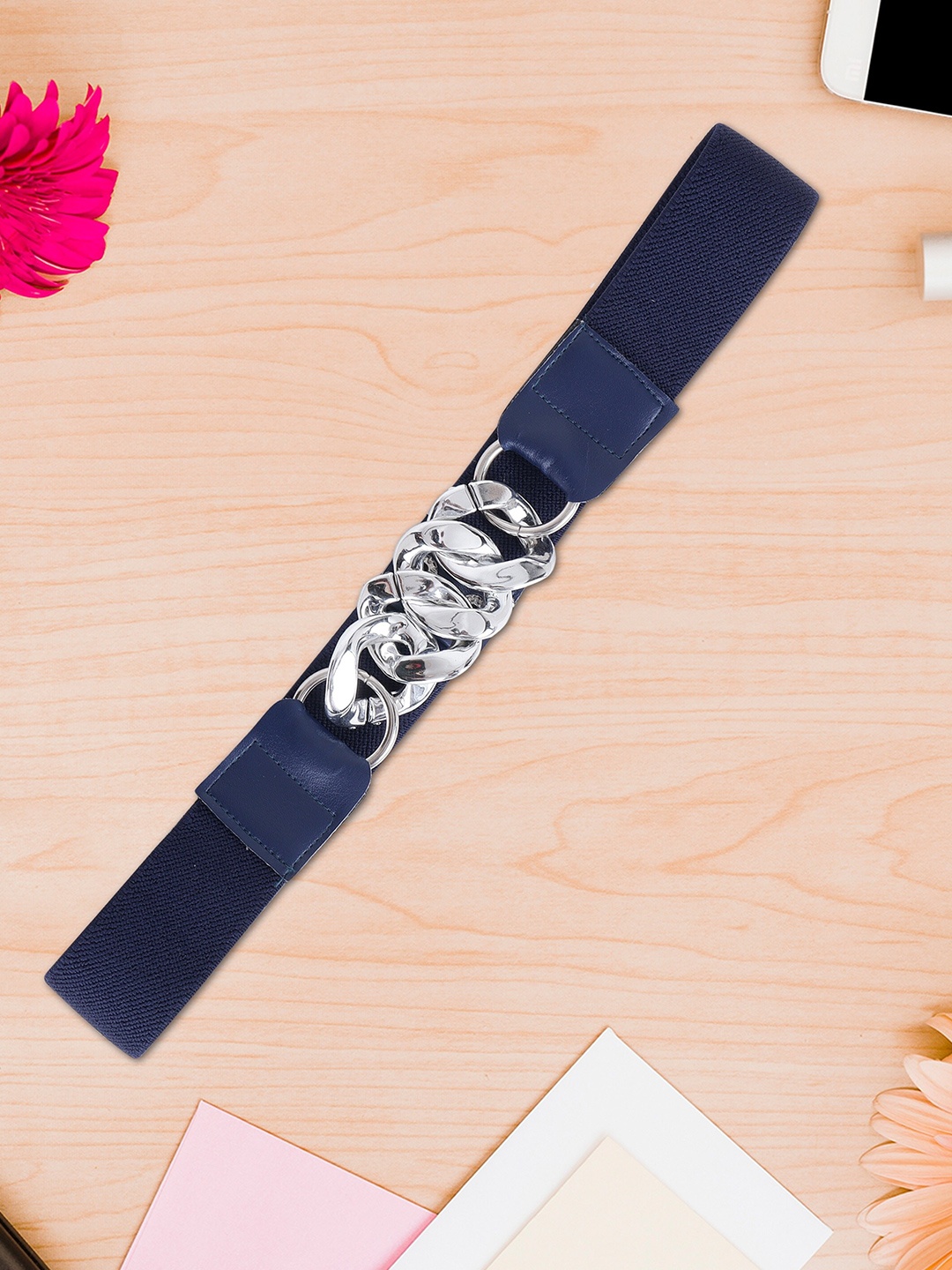 

HENEDA Women Textured Slim Stretchable Belt, Navy blue