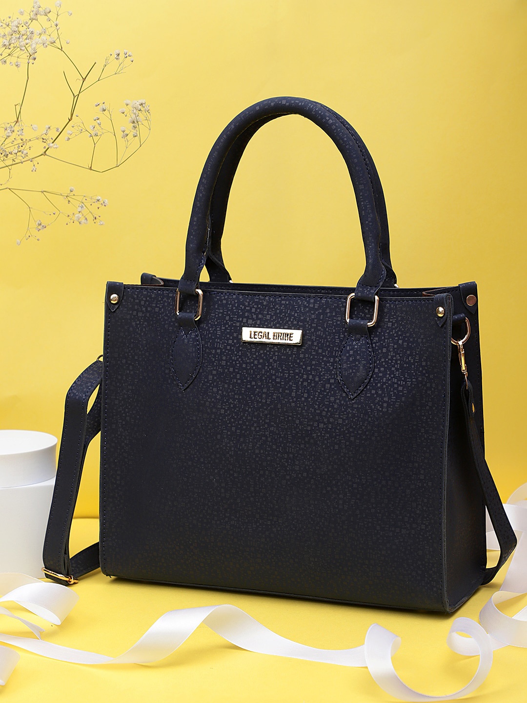 

LEGAL BRIBE Textured Structured Handheld Bag, Navy blue