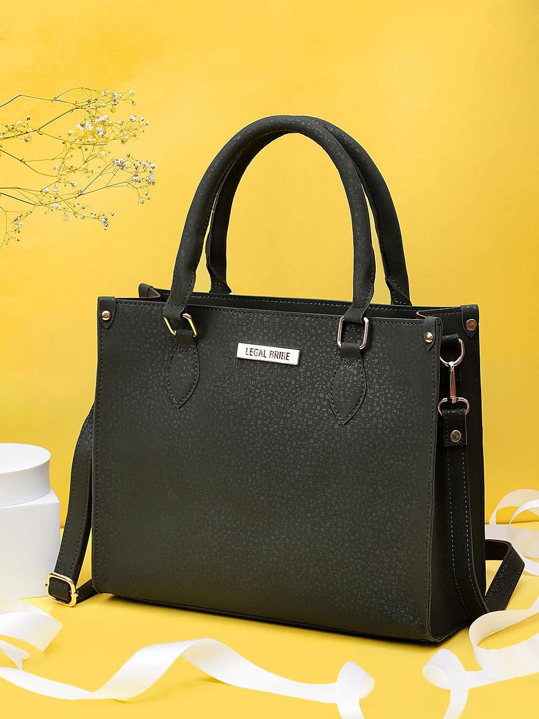 

LEGAL BRIBE Textured Structured Handheld Bag, Green