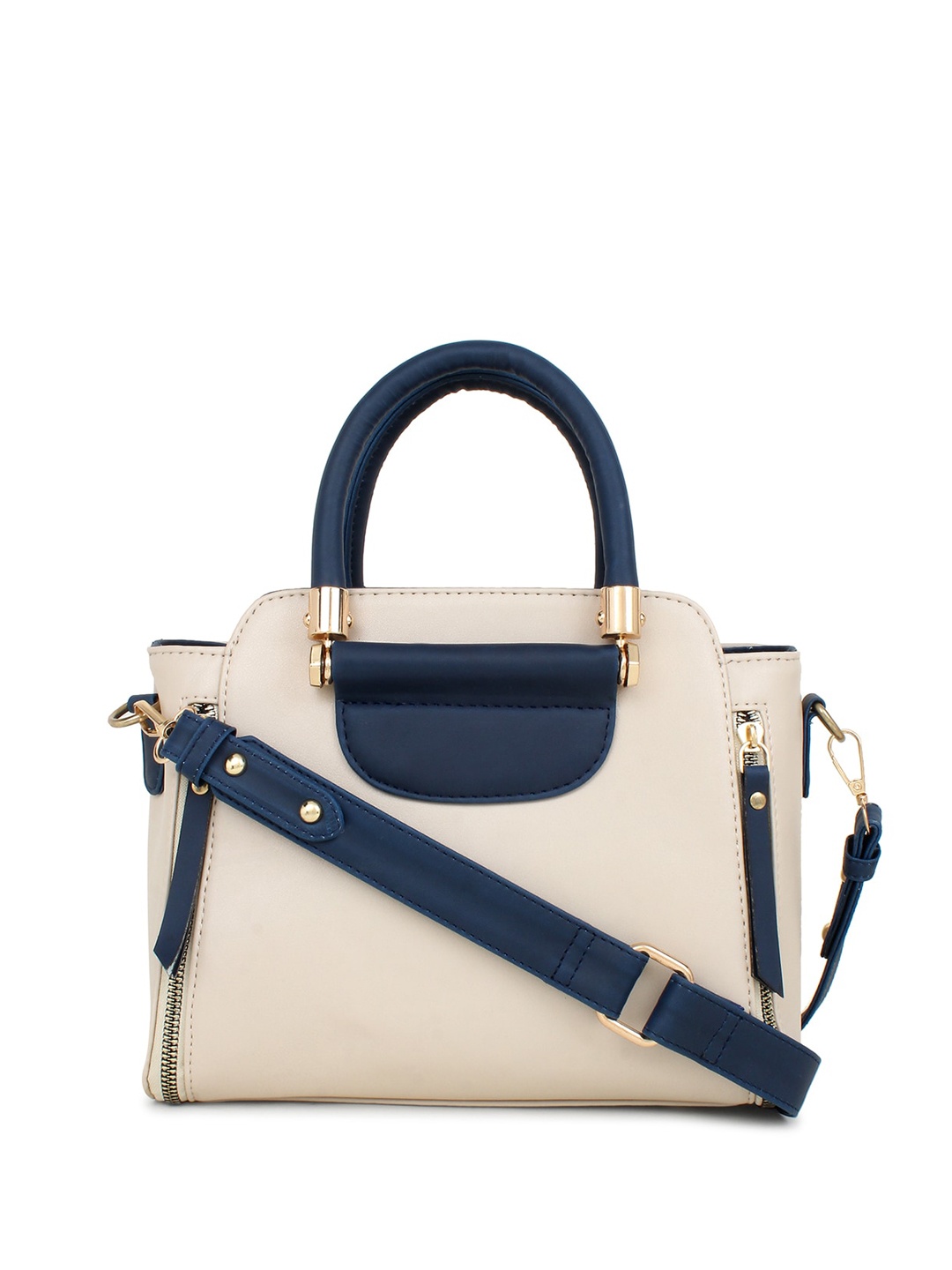 

LEGAL BRIBE Colourblocked Zip Detail PU Structured Handheld Bag, White