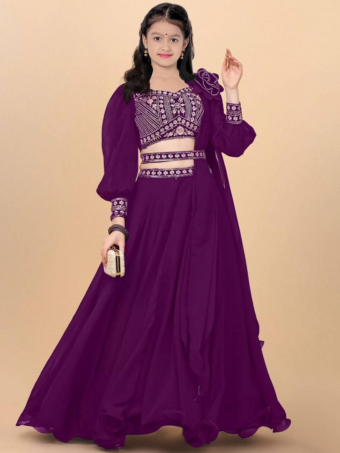 

BAESD Girls Embroidered Semi-Stitched Lehenga & Unstitched Blouse With Dupatta, Purple