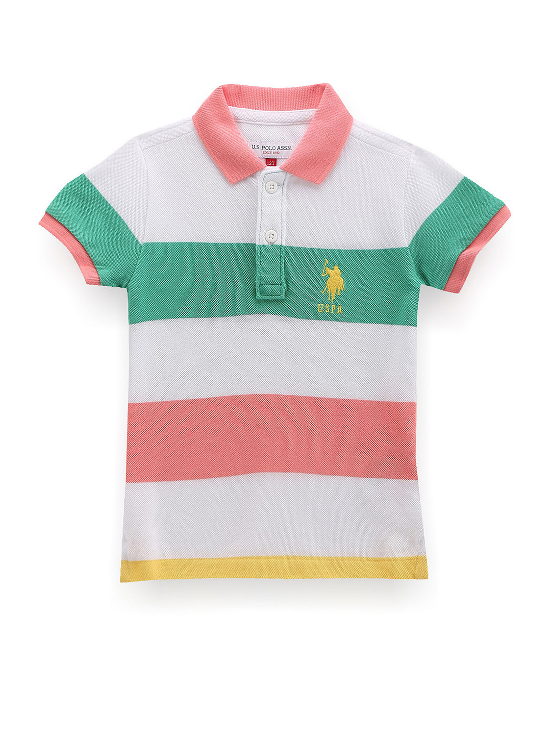 

U.S. Polo Assn. Kids Boys Horizontal Striped Polo Collar Pure Cotton T-shirt, White