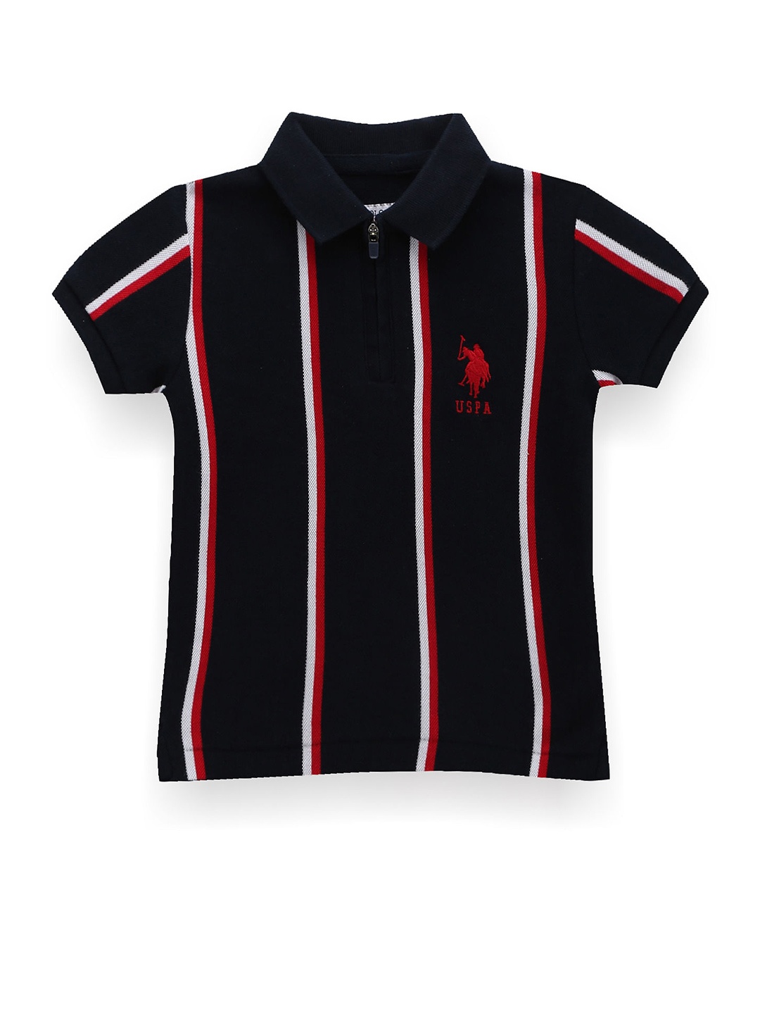 

U.S. Polo Assn. Kids Boys Vertical Striped Polo Collar Pure Cotton T-shirt, Navy blue