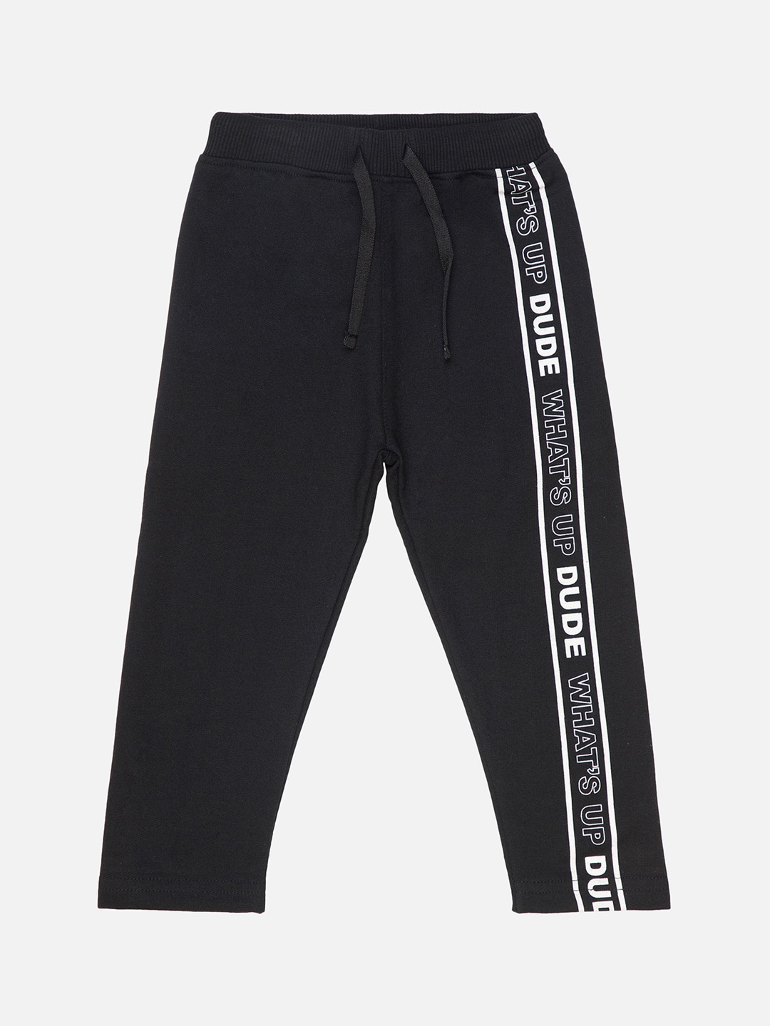 

Bodycare Boys Typography Printed Mid-Rise Pure Cotton Track Pants, Black