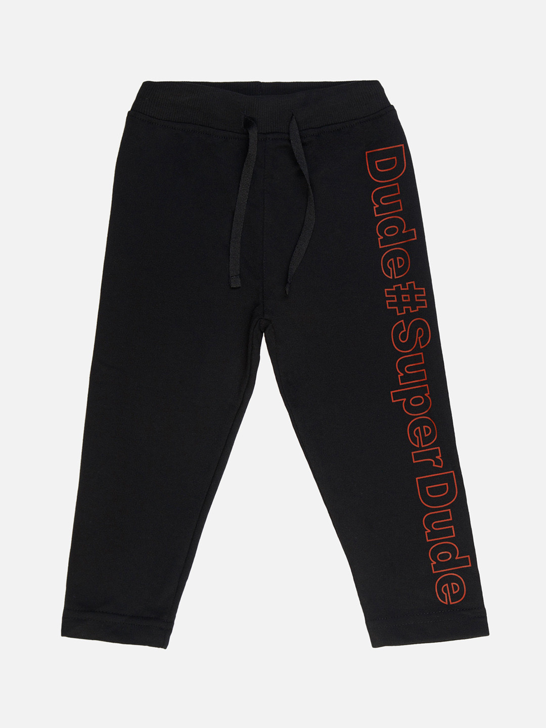 

Bodycare Boys Typography Printed Mid-Rise Pure Cotton Track Pant, Black