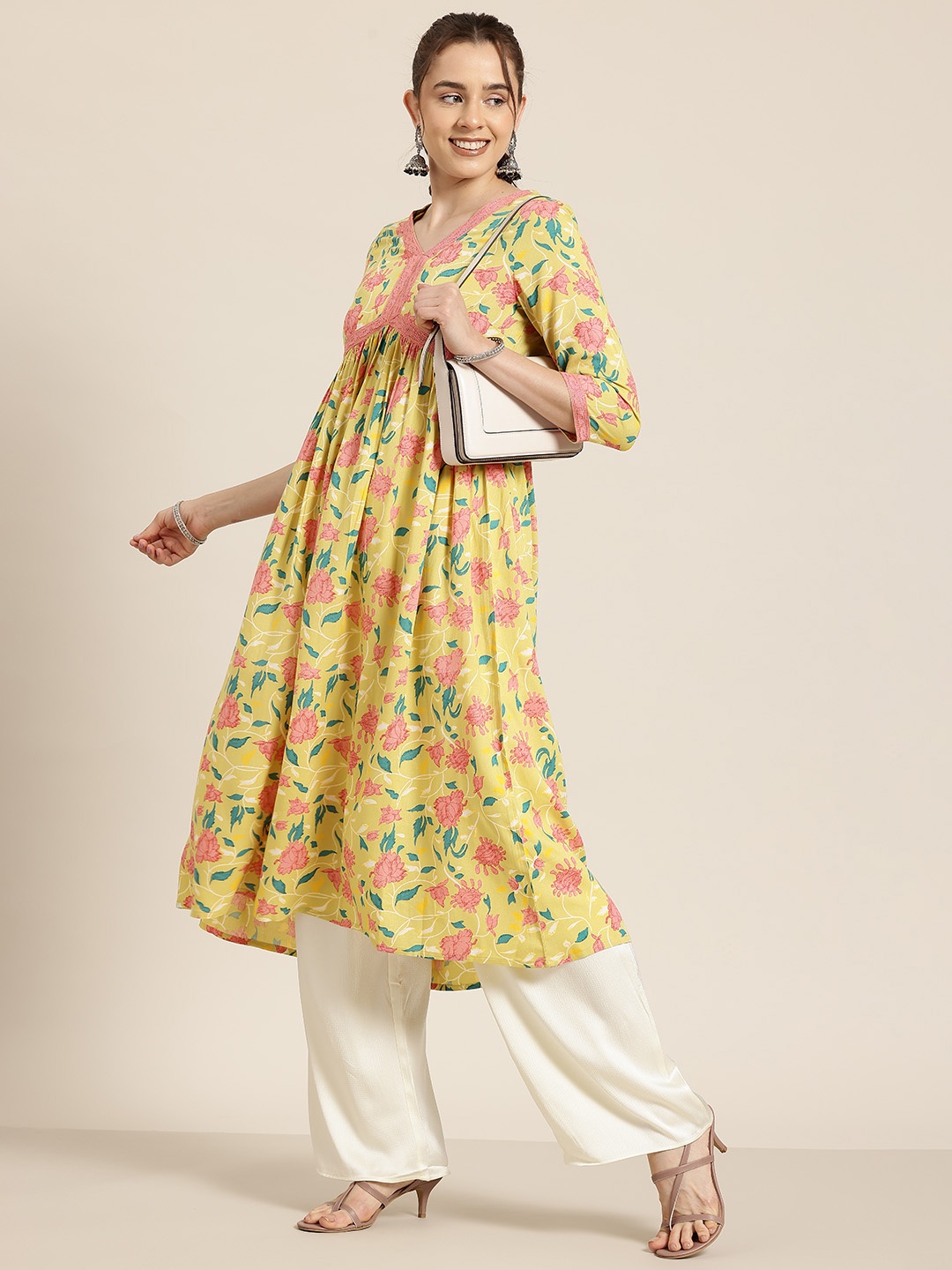 

HERE&NOW Floral Print Empire Kurta, Yellow