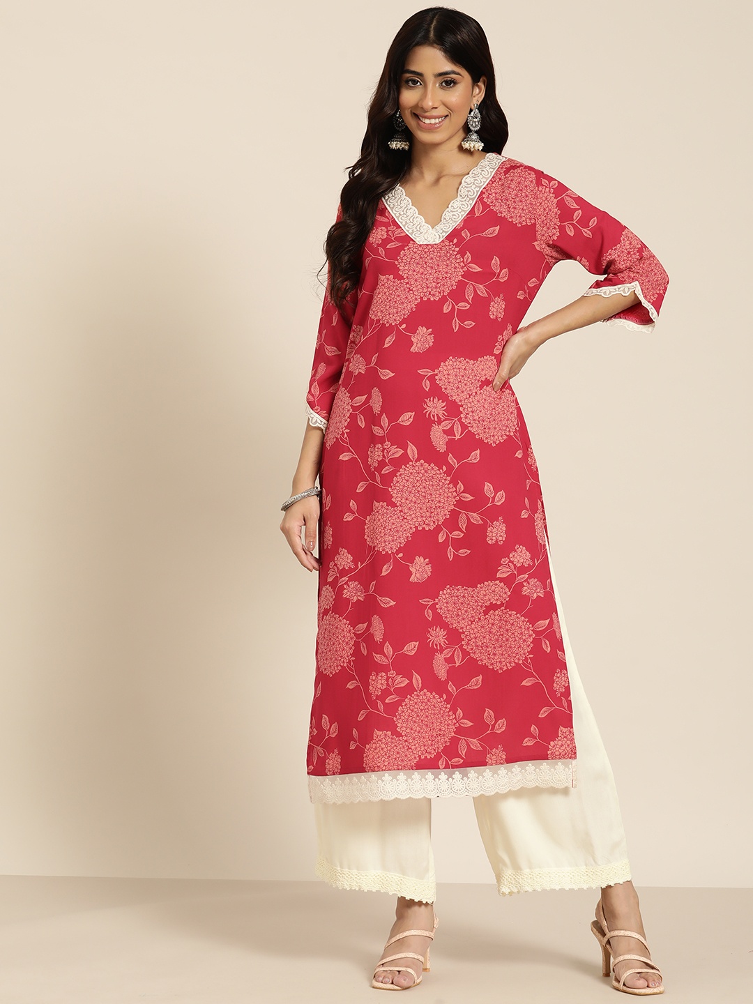 

HERE&NOW Floral Printed Kurta, Red