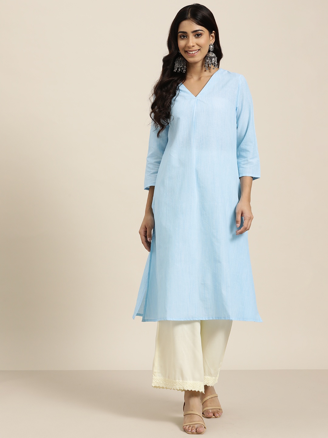 

HERE&NOW V-Neck Straight Kurta, Blue