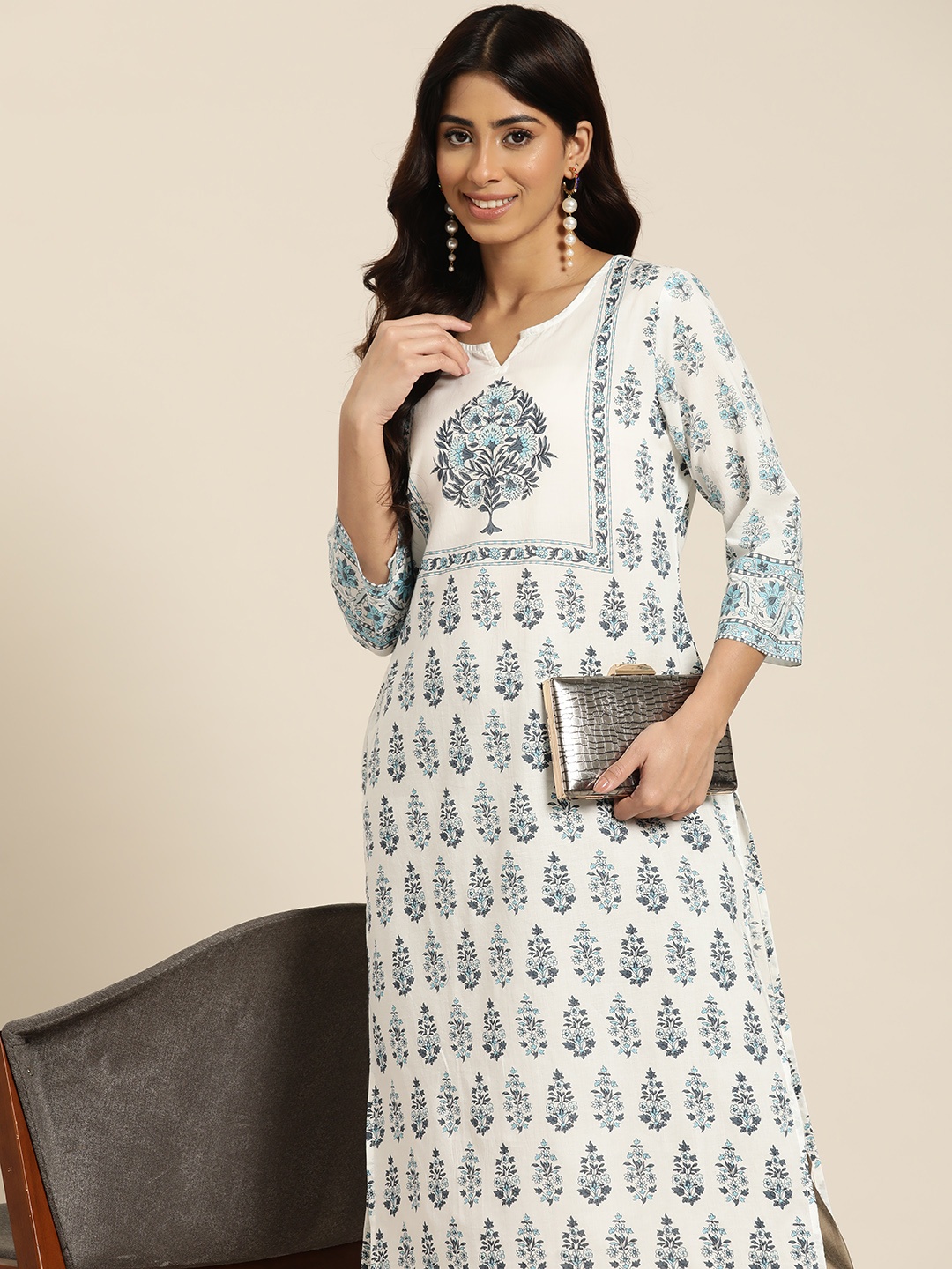 

HERE&NOW Floral Printed Kurta, White