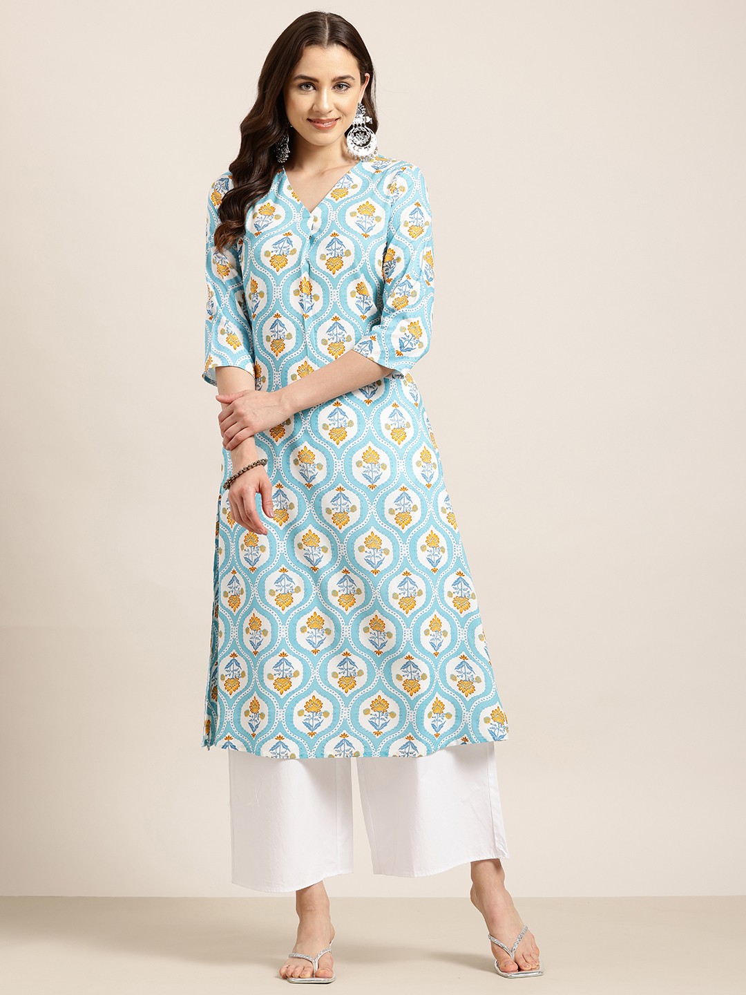 

HERE&NOW Women Floral Printed Kurta, Blue